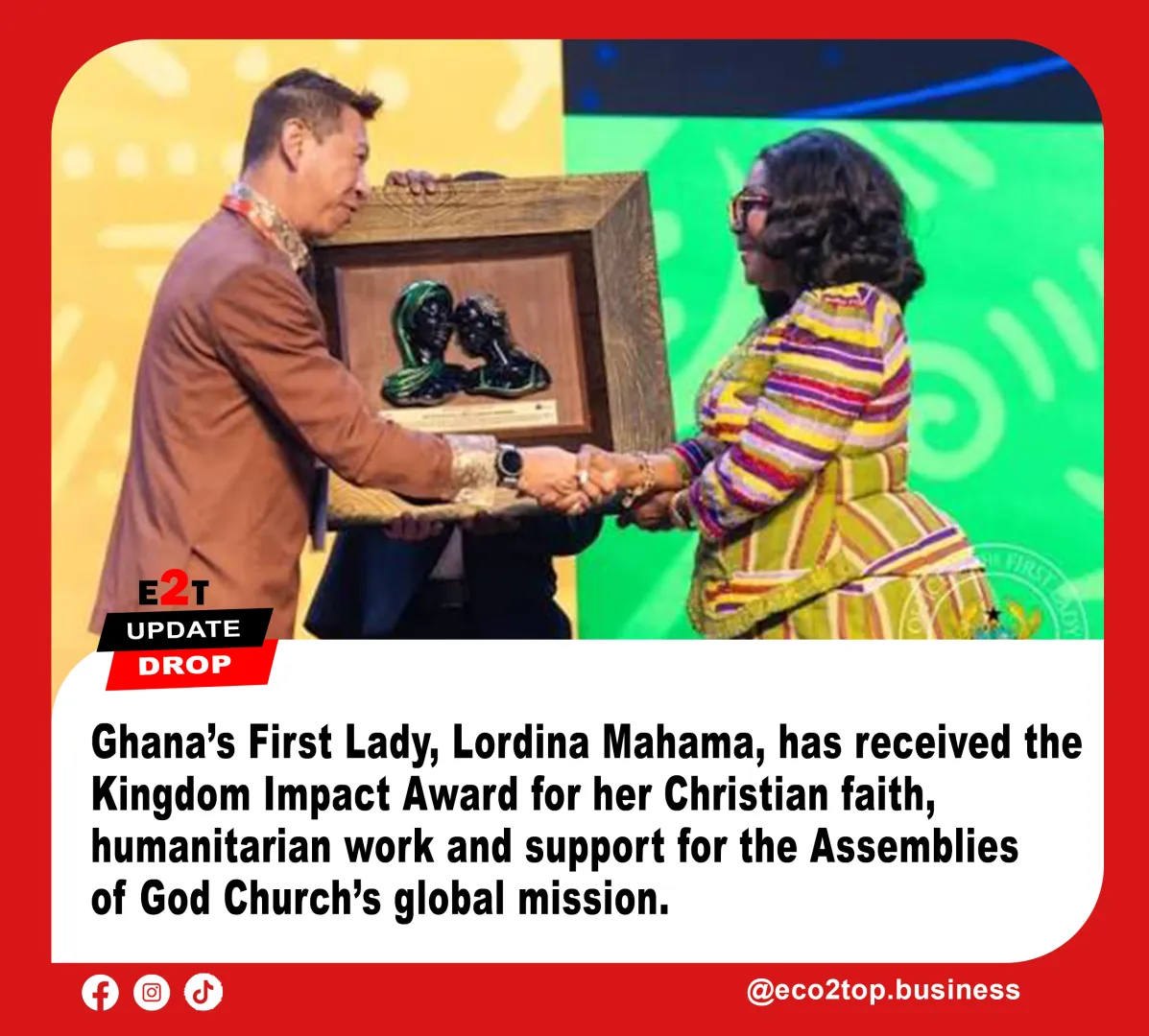 First Lady Lordina Mahama Honoured with Kingdom Impact Award at World Assemblies of God Congress
